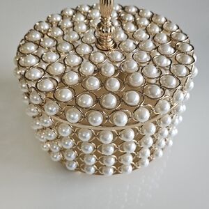Elegant Pearl-Embellished Gold Decorative Box